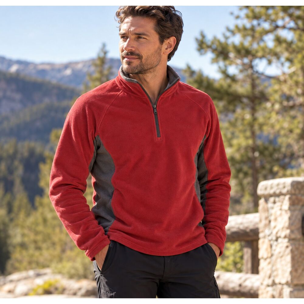 Columbia Man Quarter Zip Fleece Jacket Size L Red/Gray